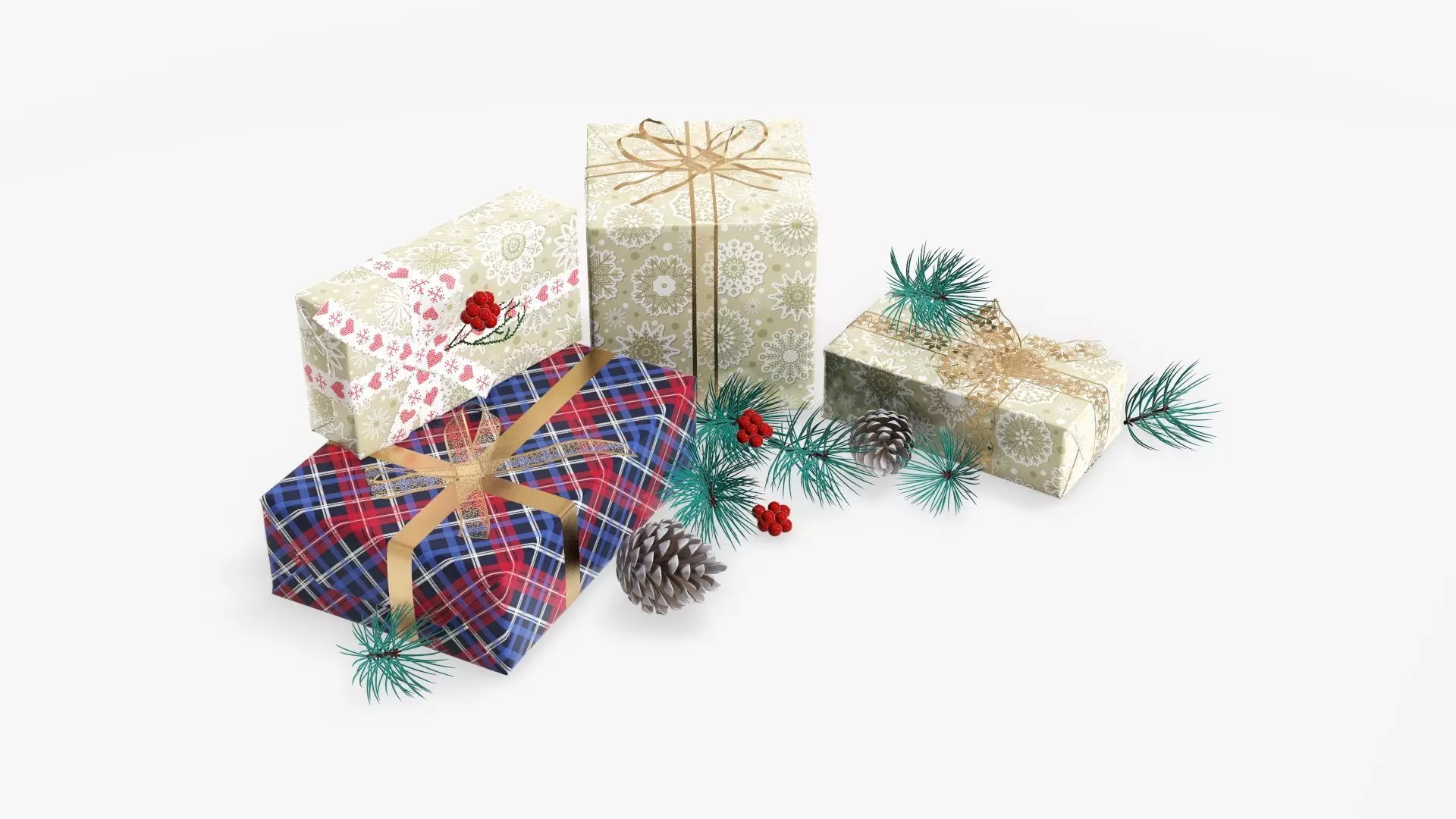 Decorated Christmas gifts 02 3D model_0