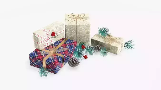 Decorated Christmas gifts 02 3D model