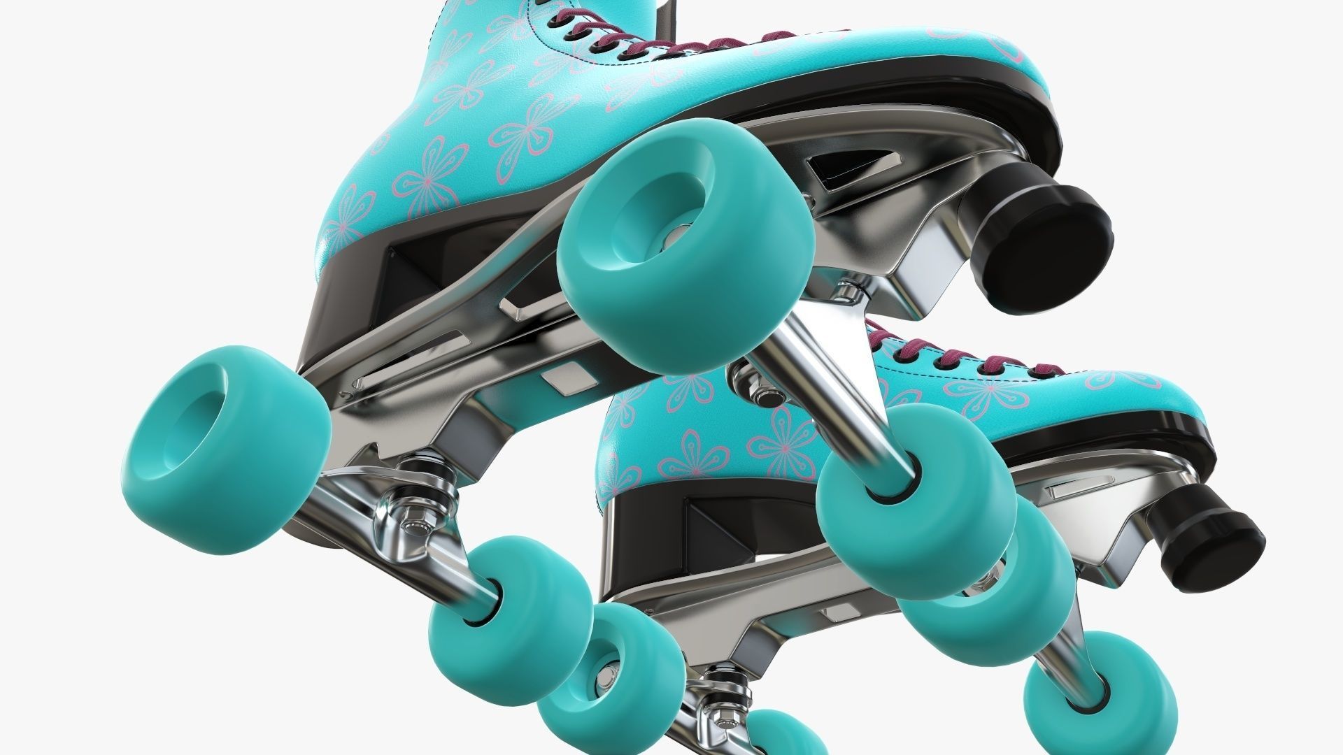 Quad roller skates with boots 3D model_5