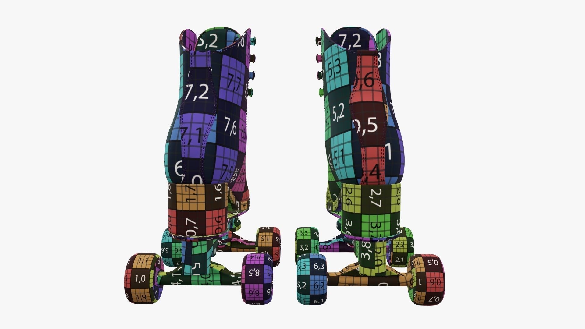 Quad roller skates with boots 3D model_20