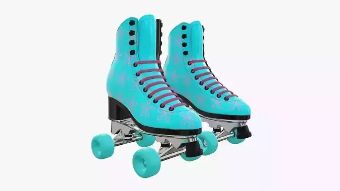 Quad roller skates with boots 3D model
