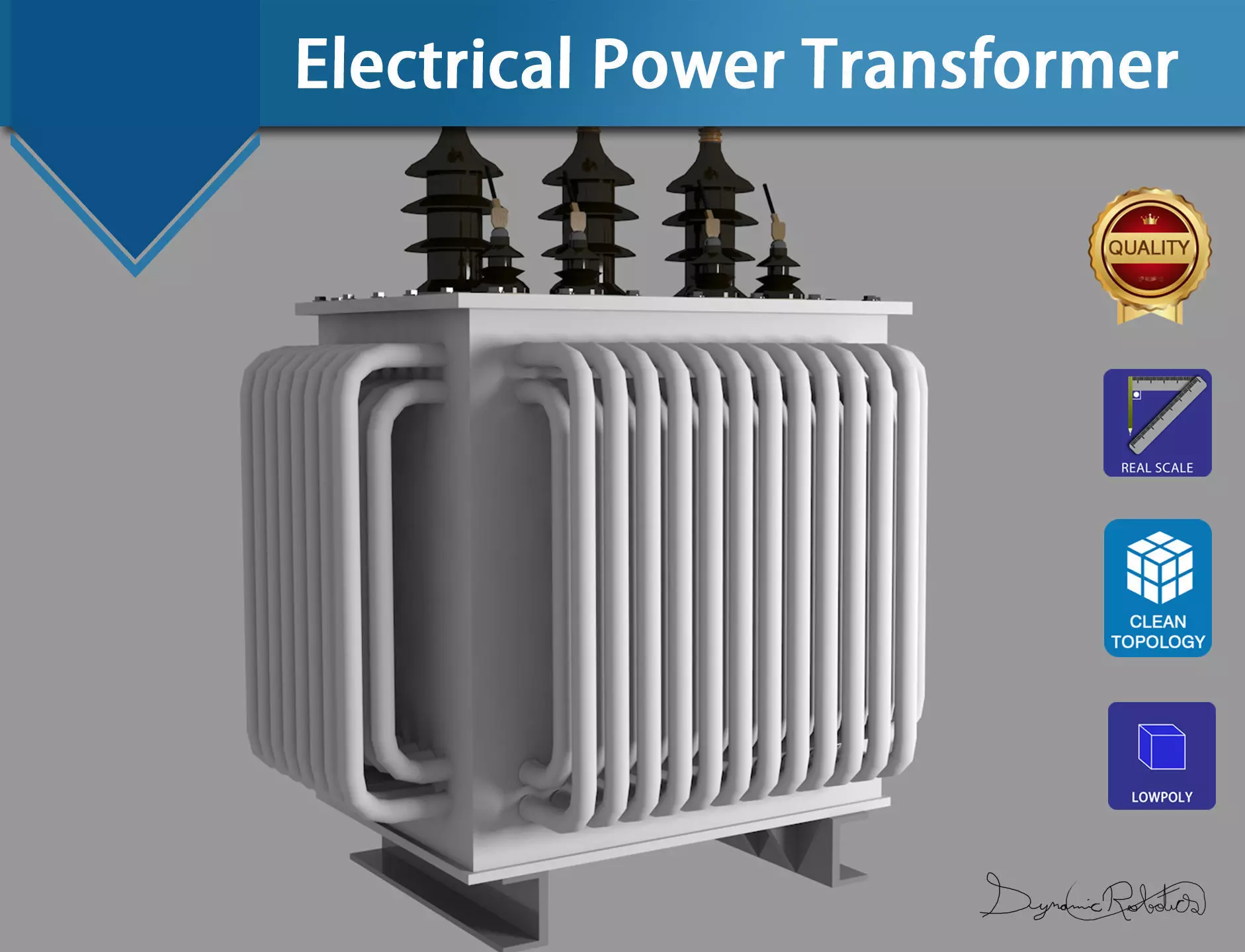 Electrical Power Transformer - Lowpoly-Highpoly Low-poly 3D model_0