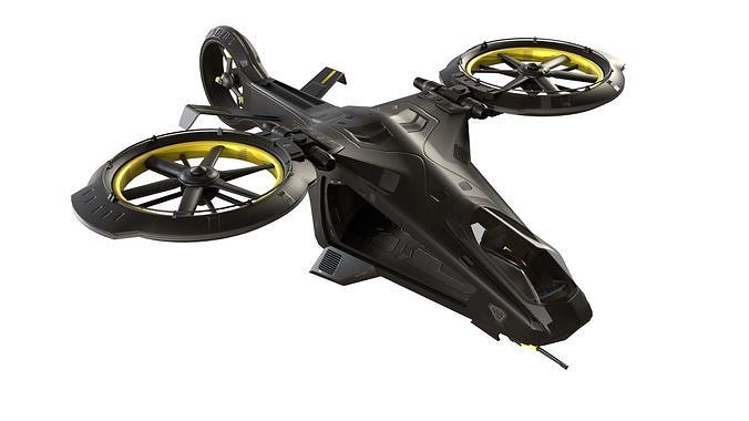 Scifi futuristic security helicopter Low-poly 3D model