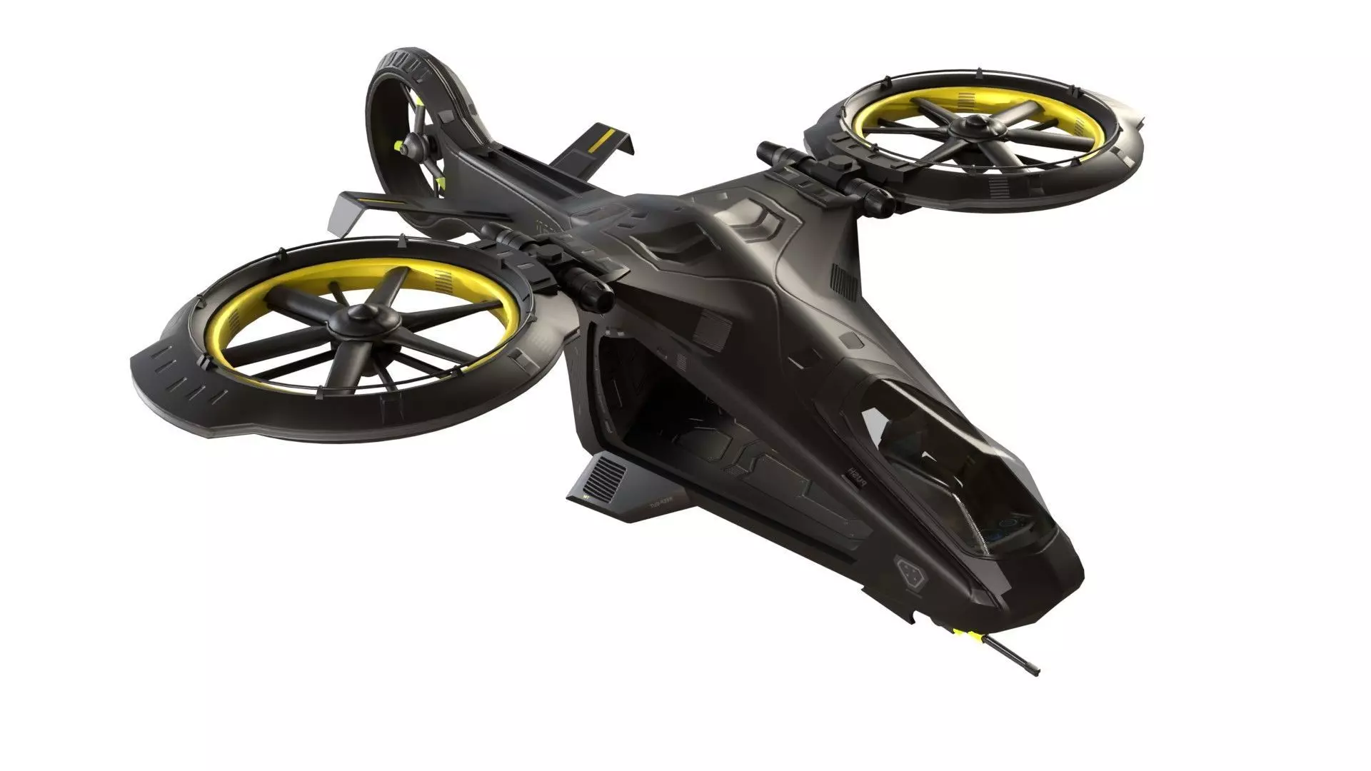 Scifi futuristic security helicopter Low-poly 3D model_0