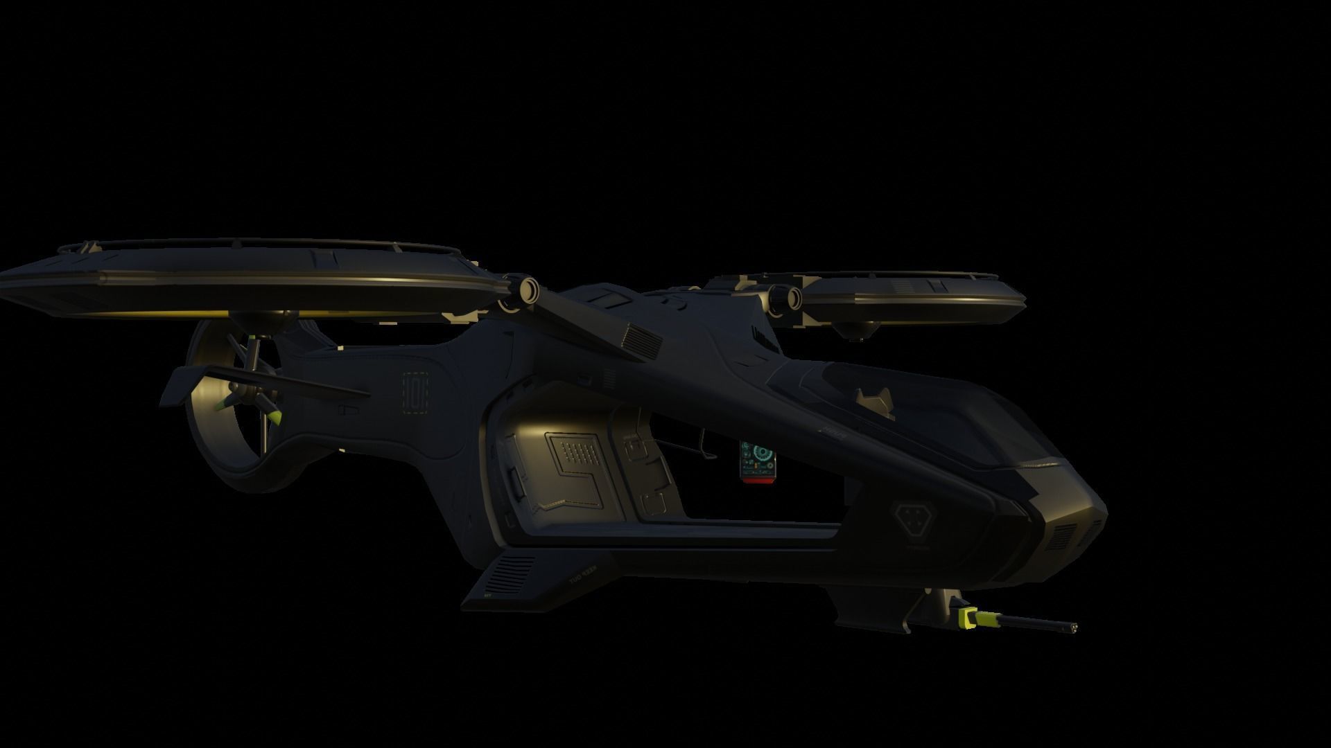 Scifi futuristic security helicopter Low-poly 3D model_17