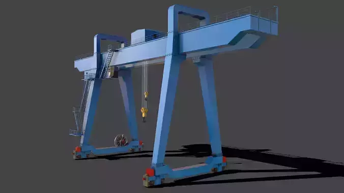 PBR Double Girder Gantry Crane V1 - Blue Light Low-poly 3D model