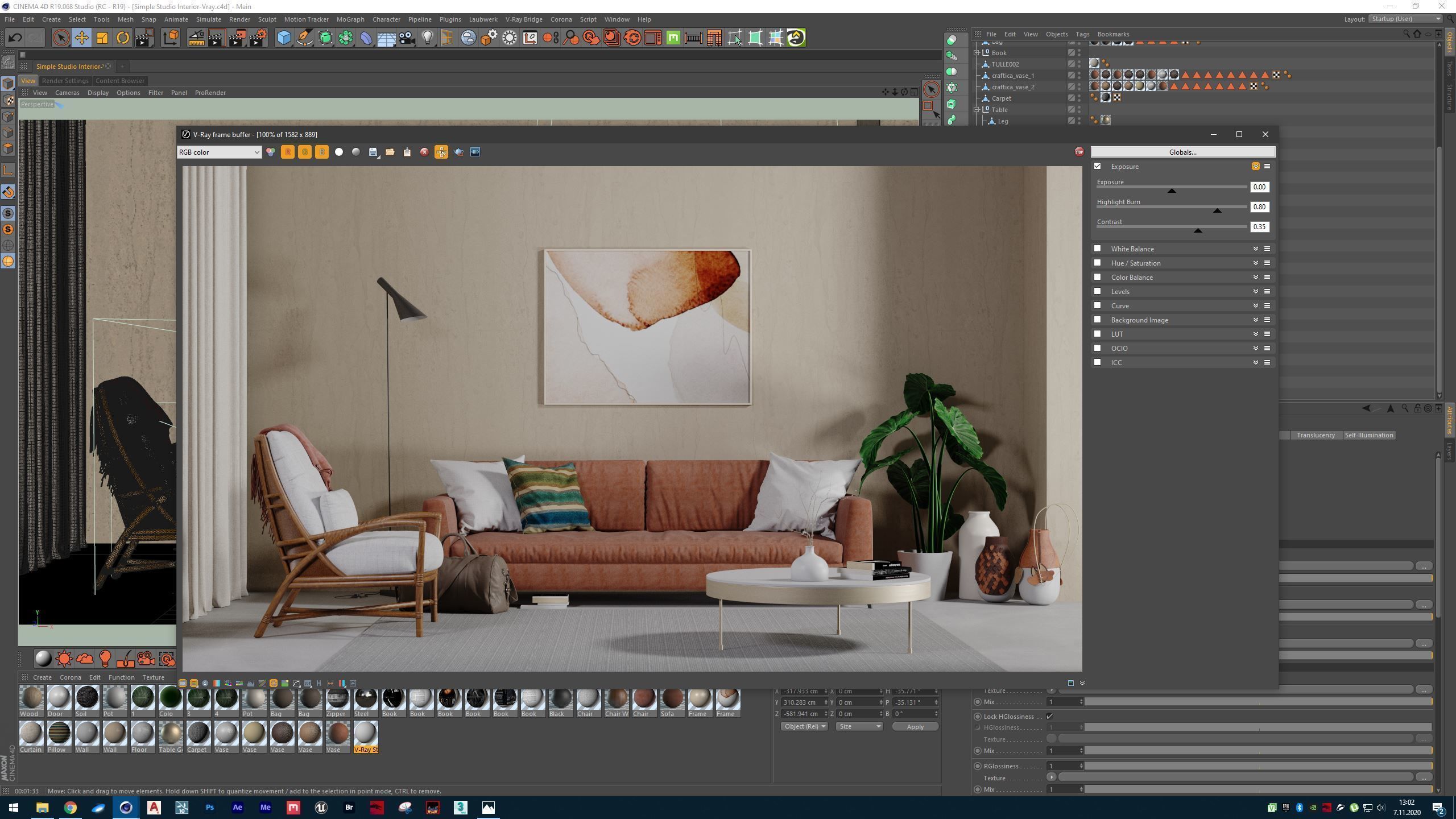 CA - Simple Studio  Interior Scene 2 -  Corona - Vray 3D model_6