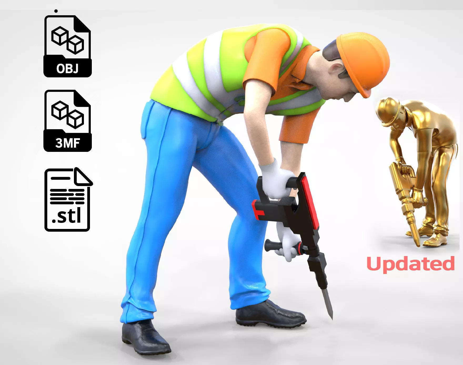 N2 Construction Worker 1 64 Miniature With Electric Jack Hammer 3D print model