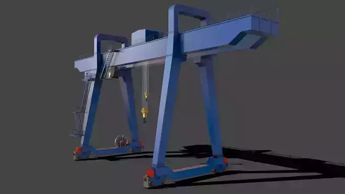 PBR Double Girder Gantry Crane V1 - Blue Low-poly 3D model