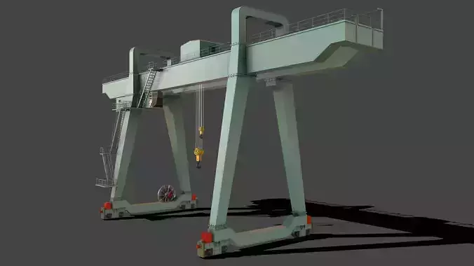 PBR Double Girder Gantry Crane V1 - Green Light Low-poly 3D model
