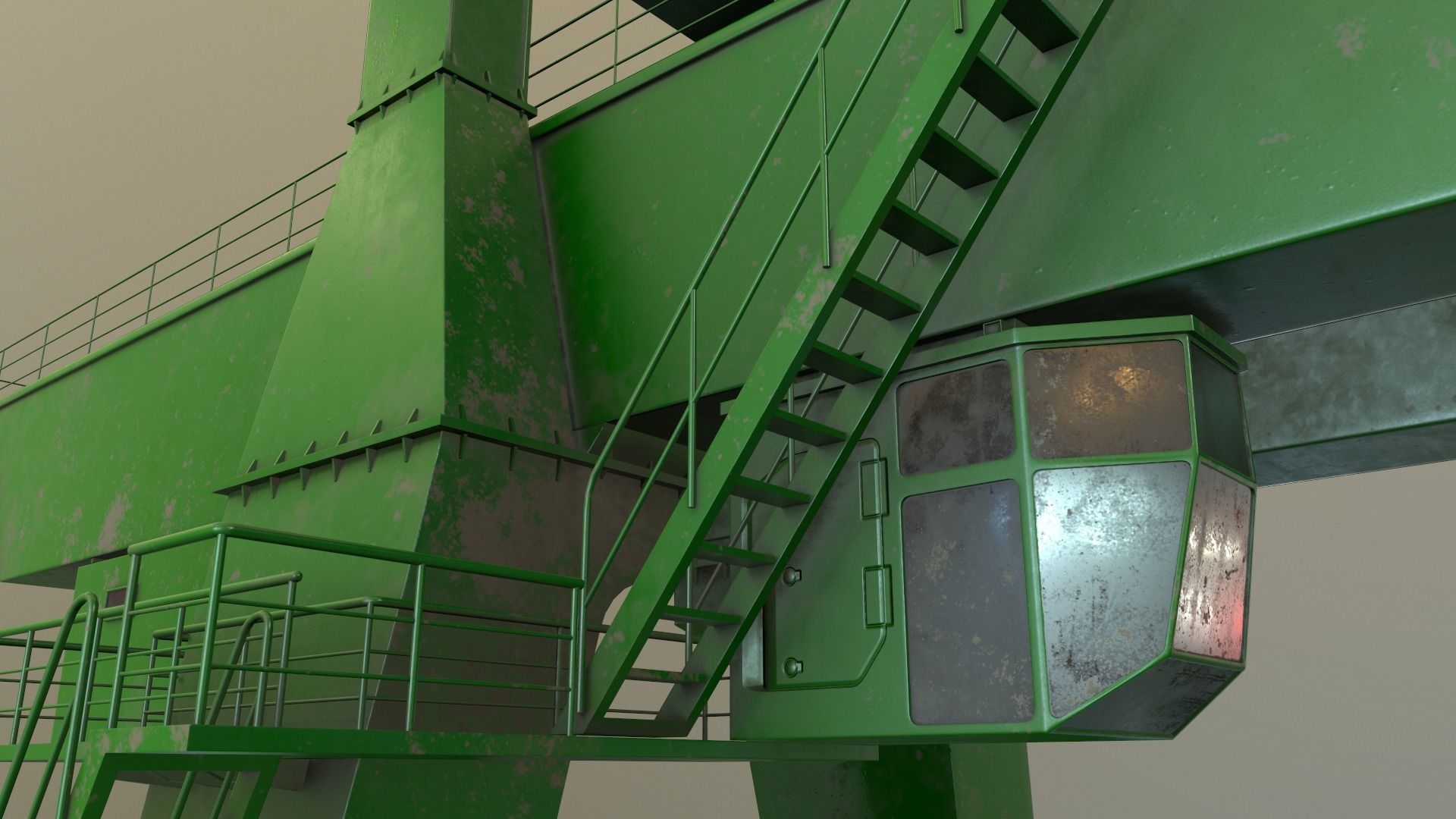 PBR Double Girder Gantry Crane V1 - Green  Low-poly 3D model_7