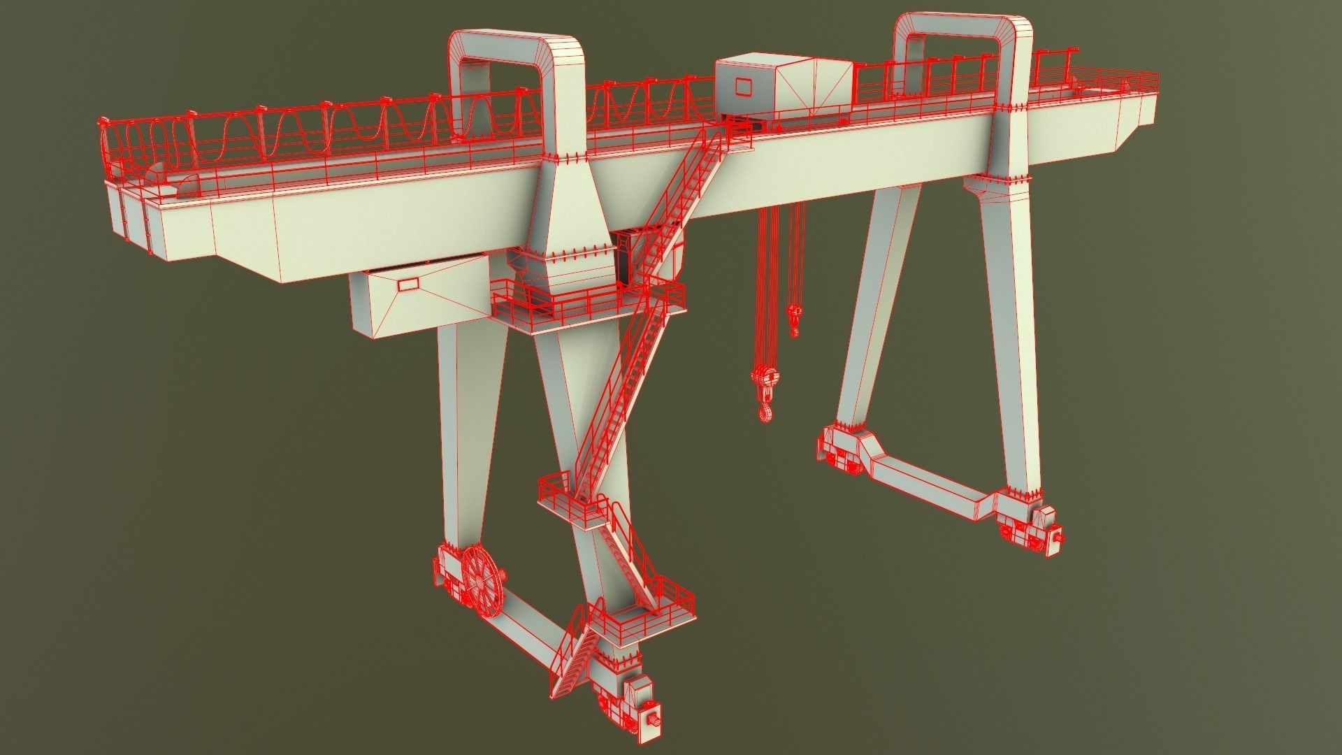 PBR Double Girder Gantry Crane V1 - Green  Low-poly 3D model_12