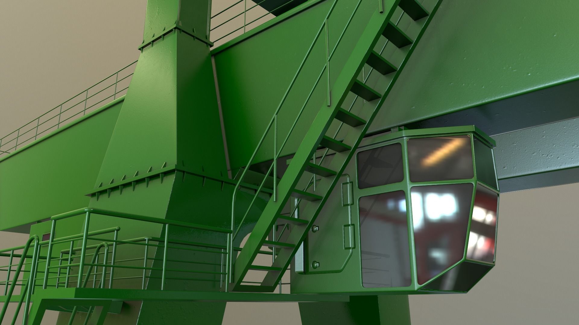 PBR Double Girder Gantry Crane V1 - Green  Low-poly 3D model_6