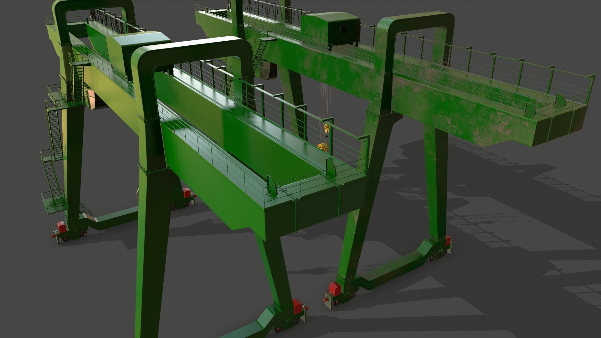 PBR Double Girder Gantry Crane V1 - Green  Low-poly 3D model_3