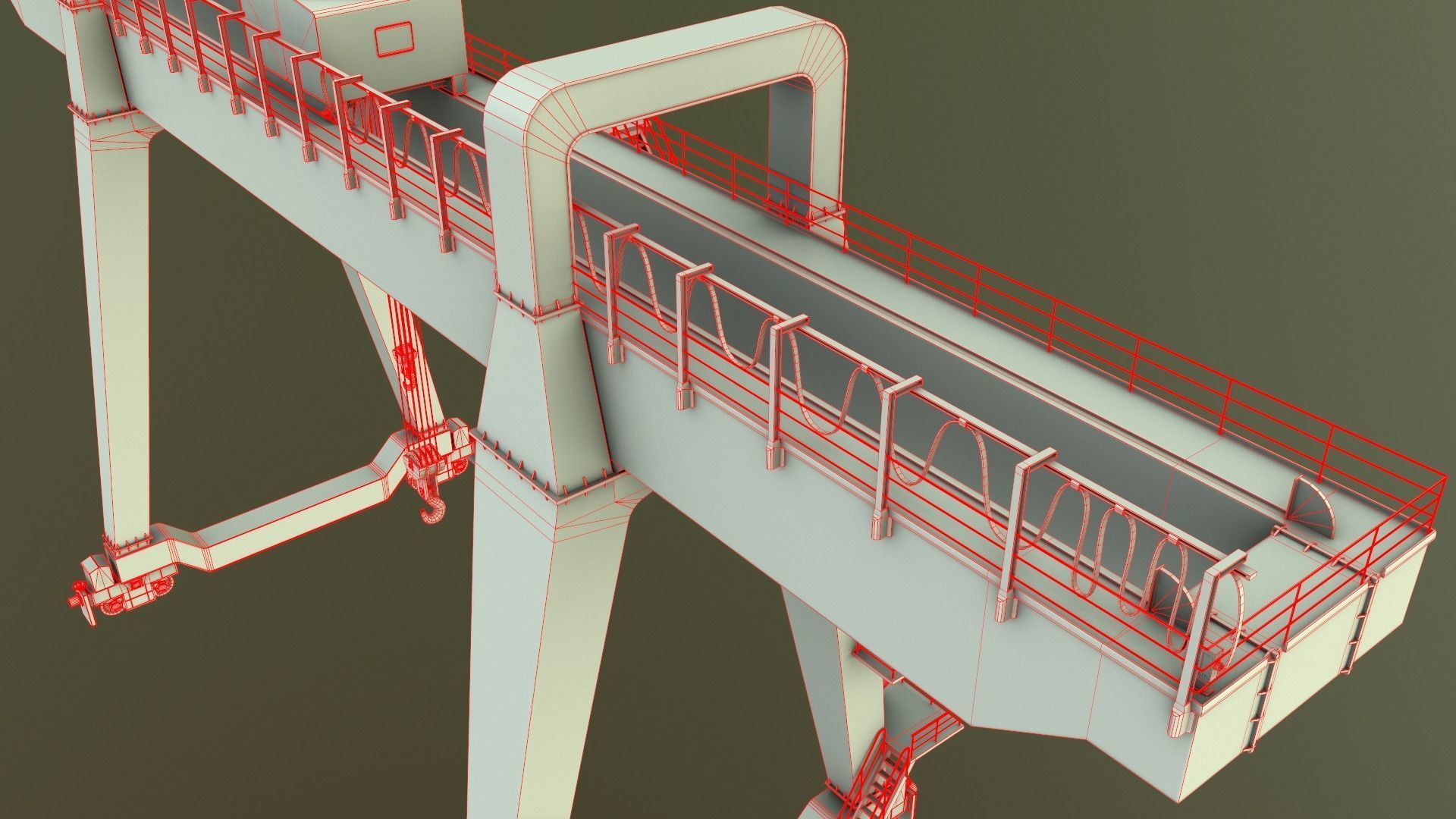 PBR Double Girder Gantry Crane V1 - Green  Low-poly 3D model_21