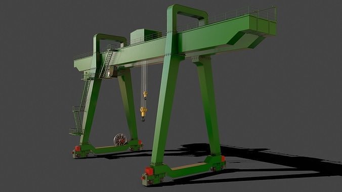 PBR Double Girder Gantry Crane V1 - Green  Low-poly 3D model