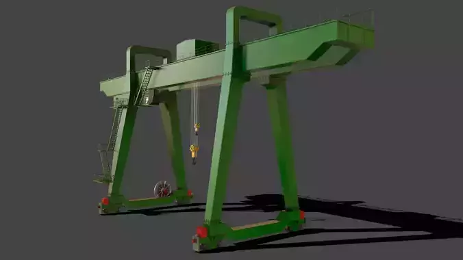PBR Double Girder Gantry Crane V1 - Green  Low-poly 3D model
