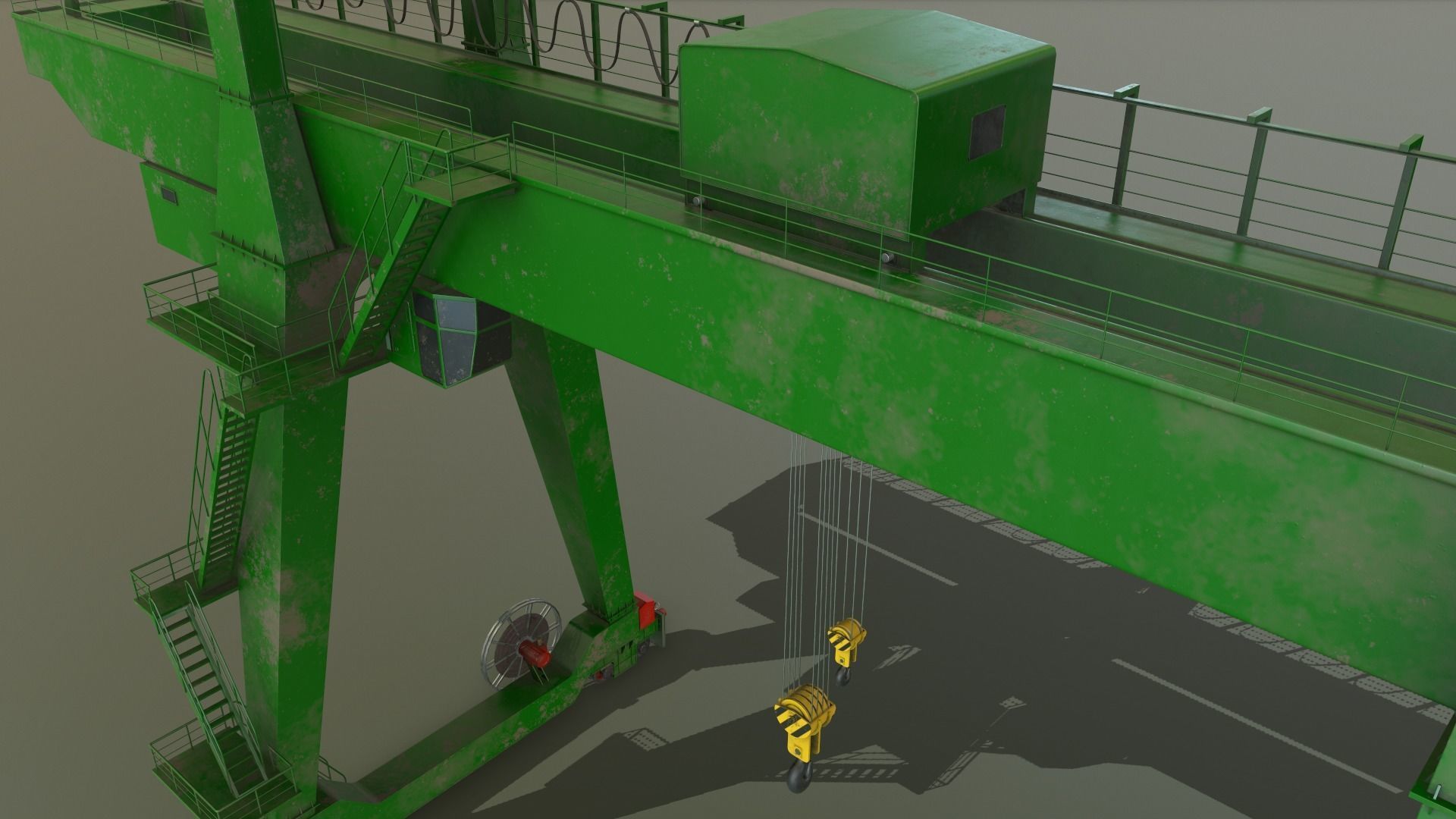 PBR Double Girder Gantry Crane V1 - Green  Low-poly 3D model_9