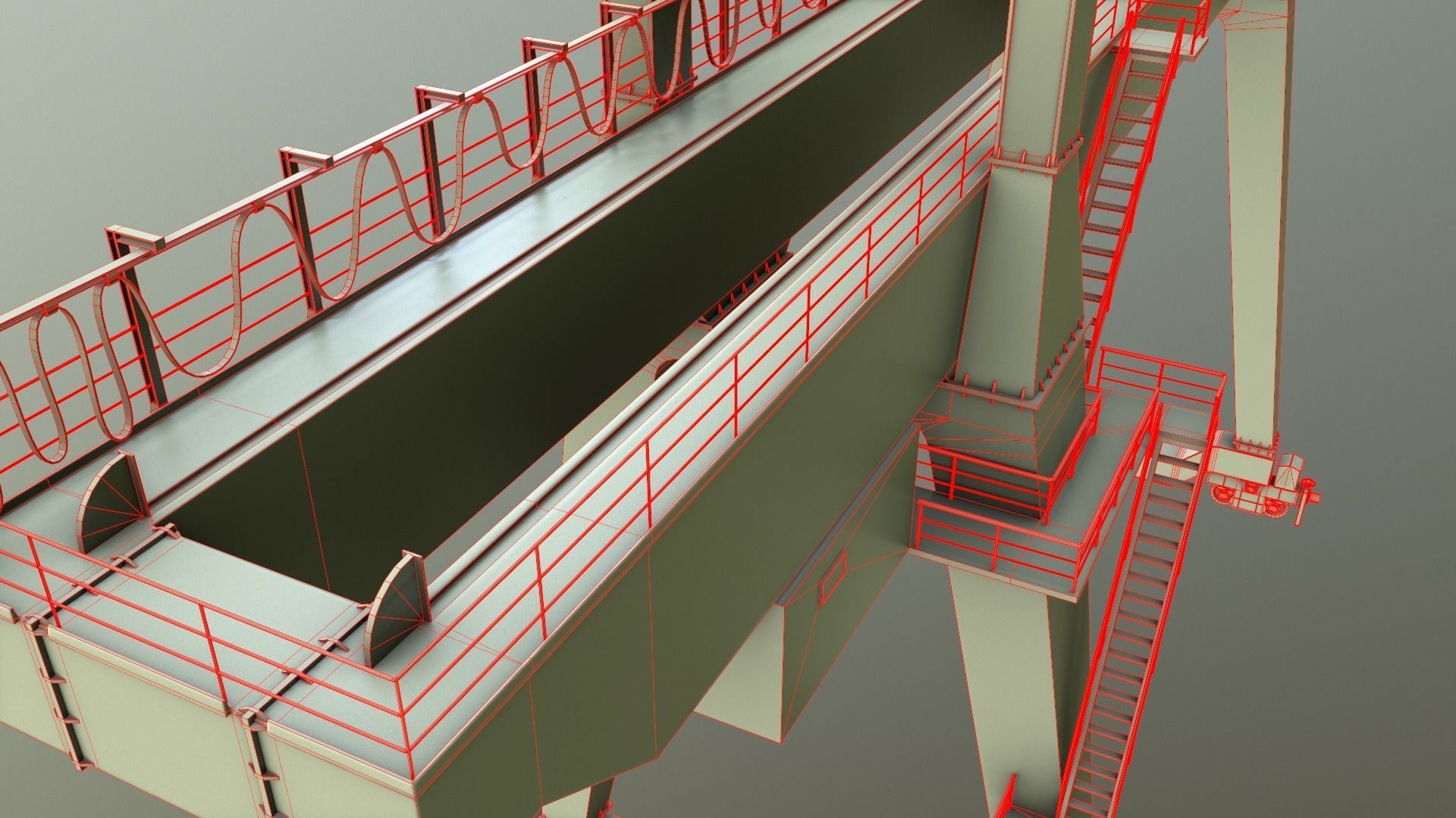 PBR Double Girder Gantry Crane V1 - Green  Low-poly 3D model_17