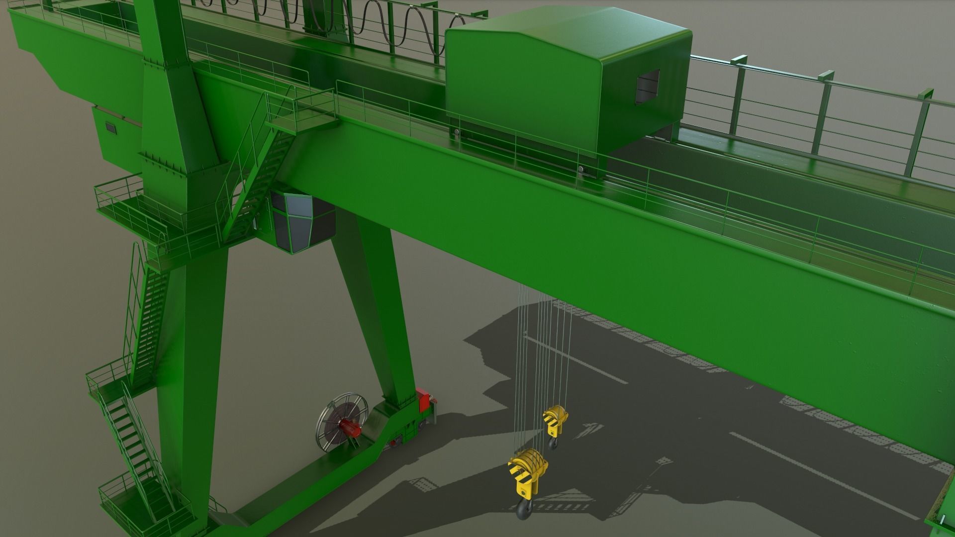 PBR Double Girder Gantry Crane V1 - Green  Low-poly 3D model_8