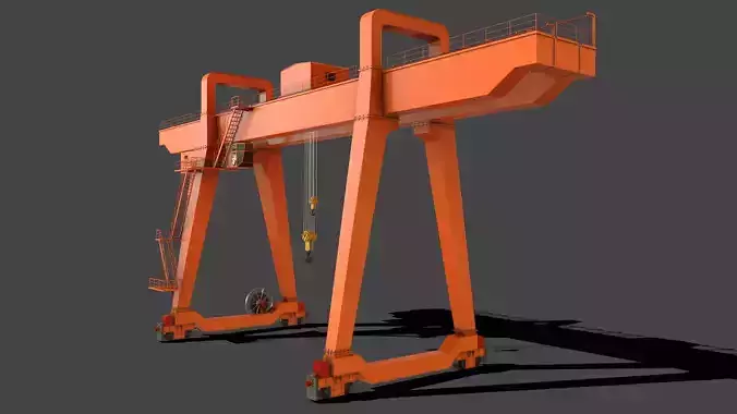 PBR Double Girder Gantry Crane V1 - Orange Low-poly 3D model