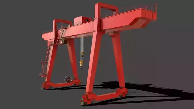 PBR Double Girder Gantry Crane V1 - Red Low-poly 3D model