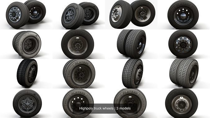 Highpoly truck wheels 3D Model Collection