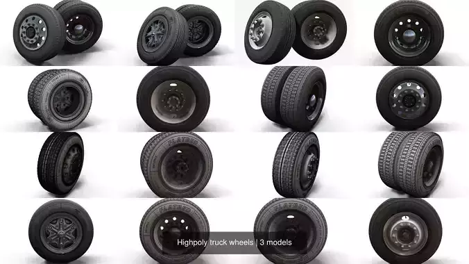 Highpoly truck wheels 3D Model Collection