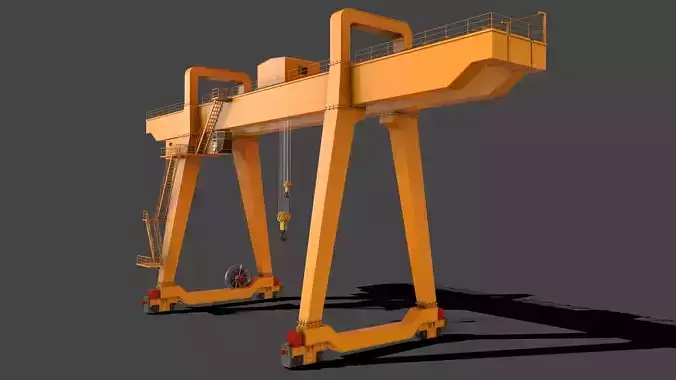 PBR Double Girder Gantry Crane V1 - Yellow Dark Low-poly 3D model