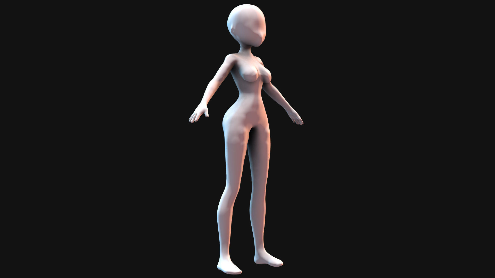 Cartoon Faceless BaseMesh Woman 3D model_2