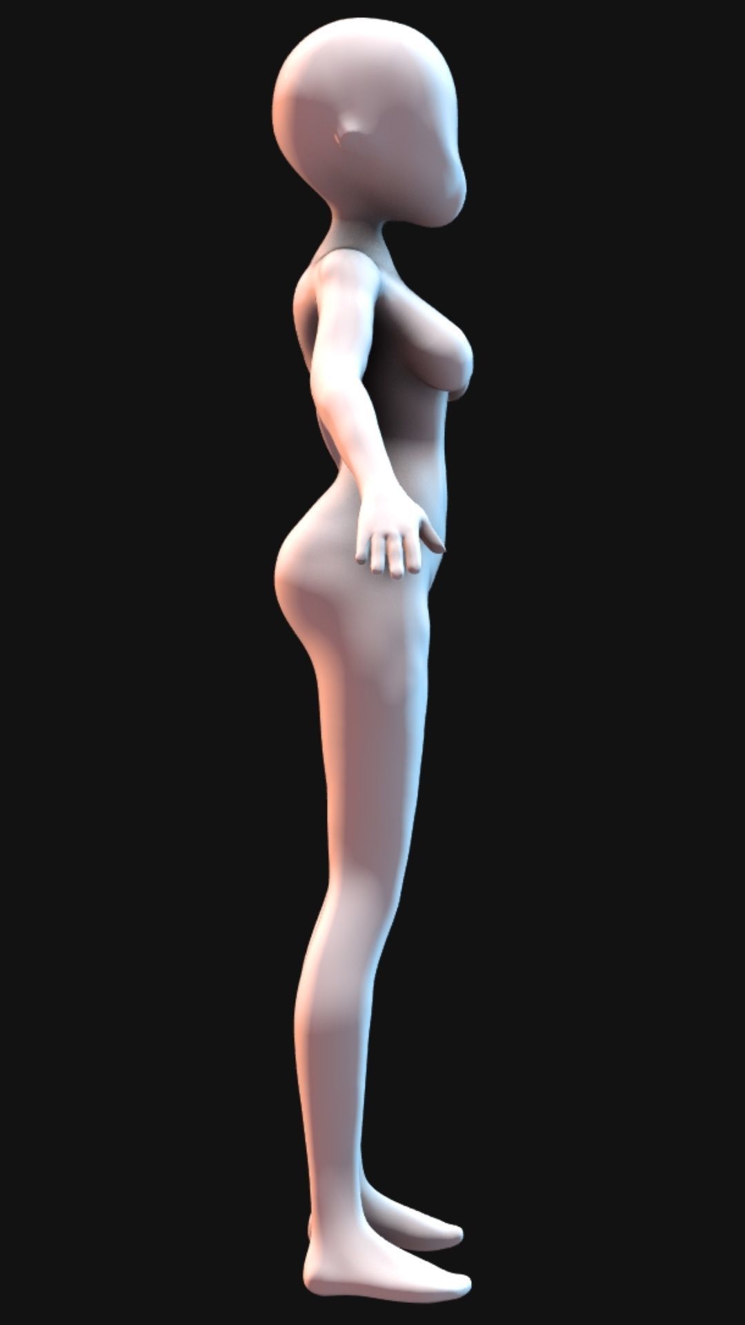 Cartoon Faceless BaseMesh Woman 3D model_4