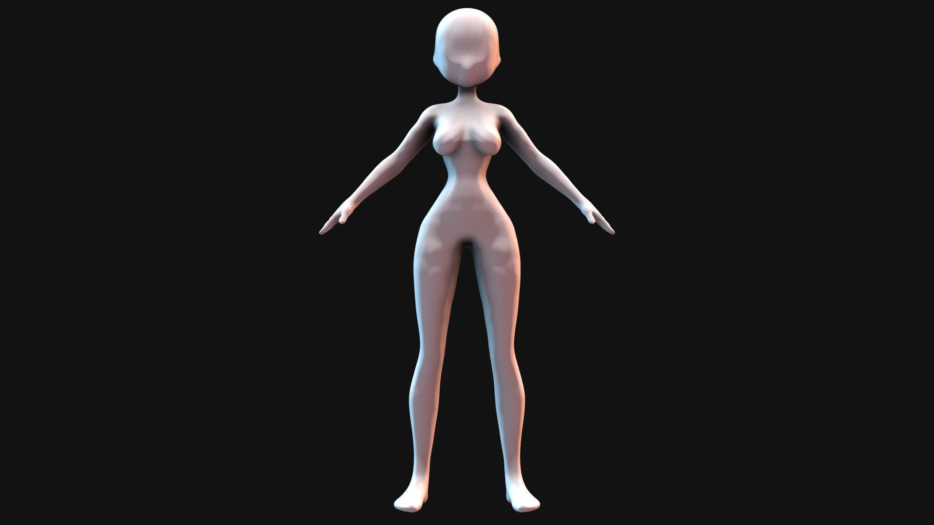 Cartoon Faceless BaseMesh Woman 3D model_3