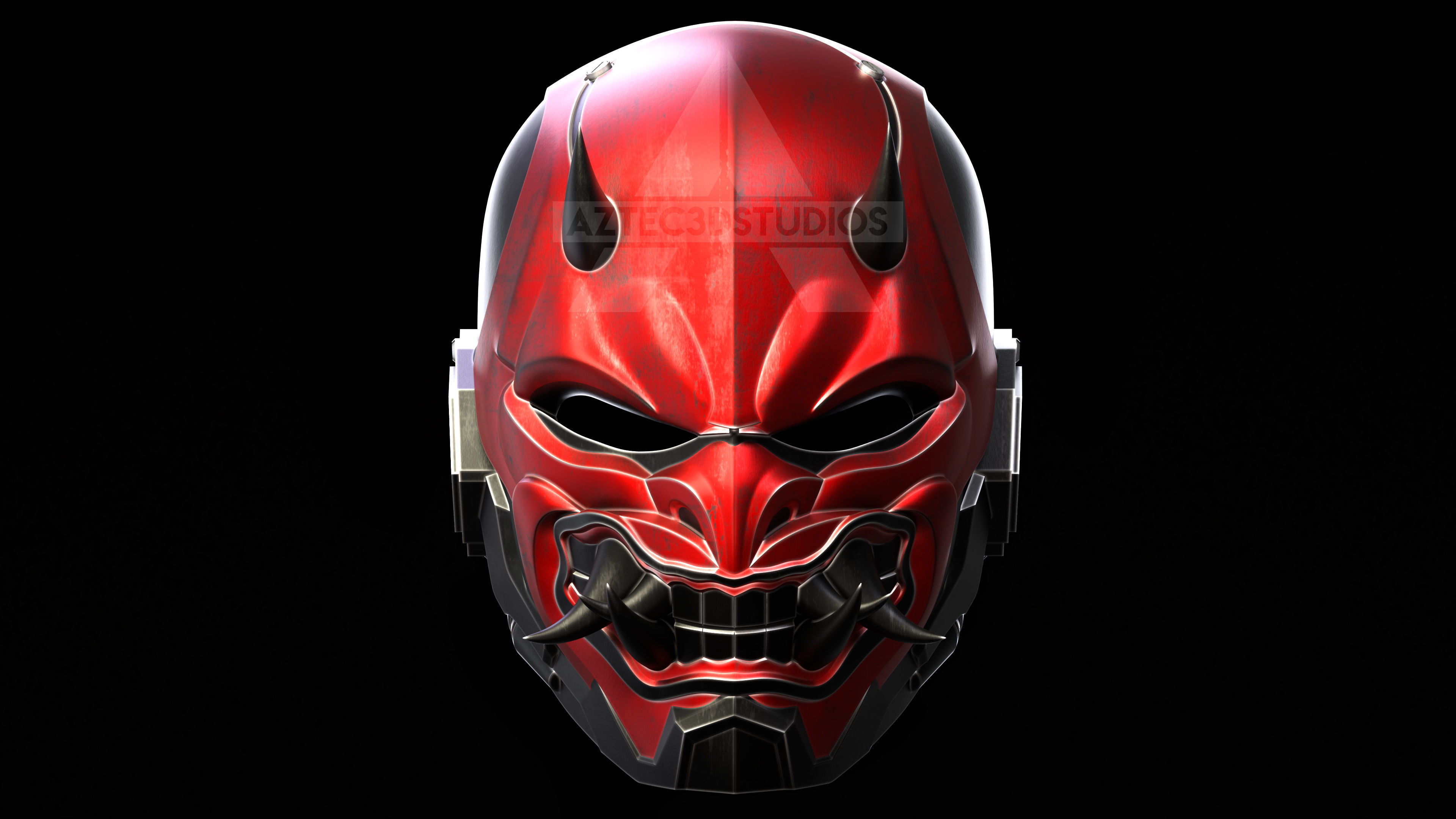 3d File- Red Hood Oni Helmet  3D print model_1