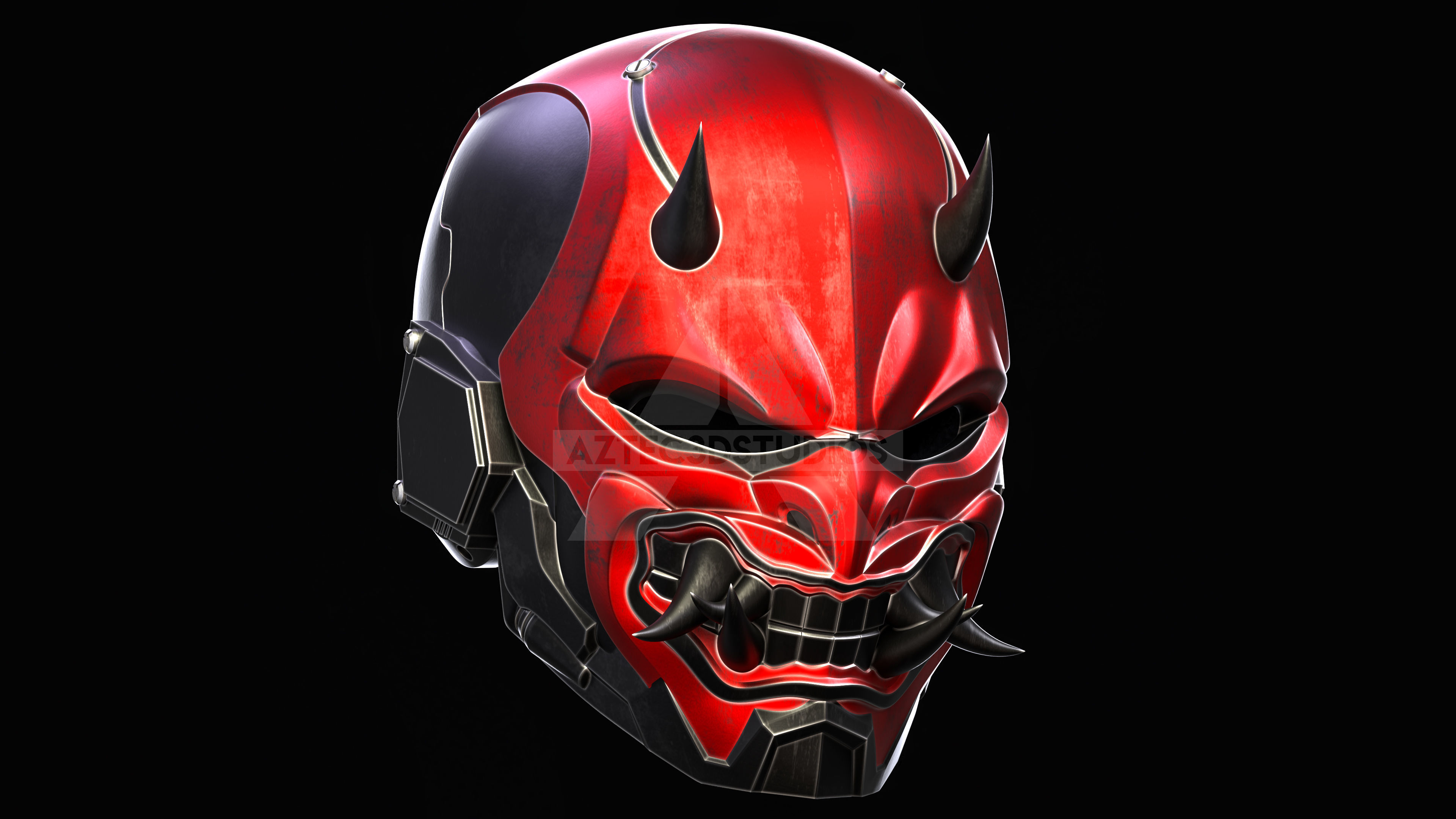 3d File- Red Hood Oni Helmet  3D print model_2