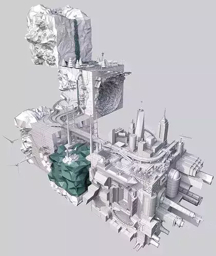 Low Poly Scenes futuristic city 3D model 2