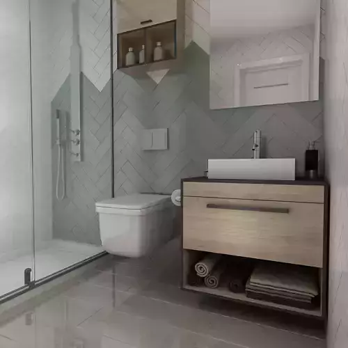 Bathroom 1 modern design - herringbone tile