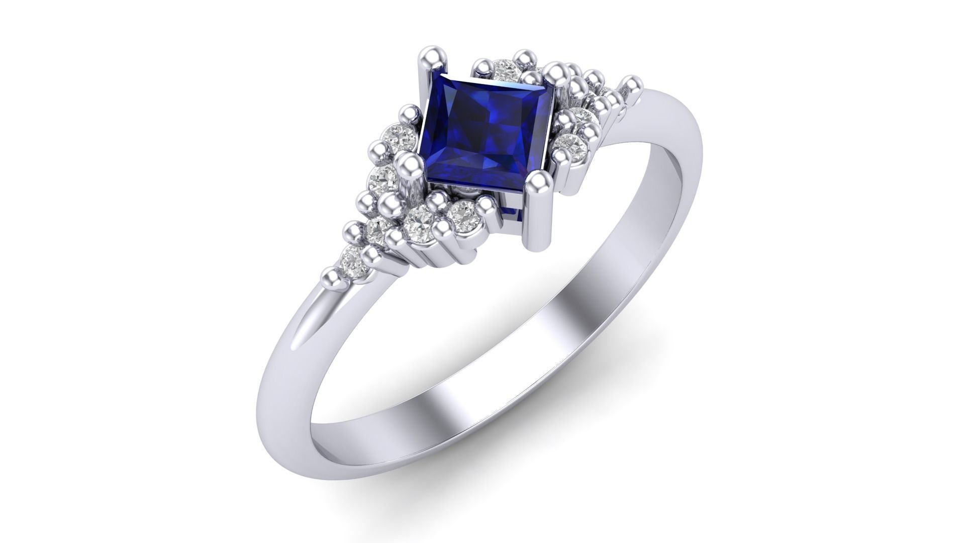 Solitare Ring With Side Stones 3D print model_4