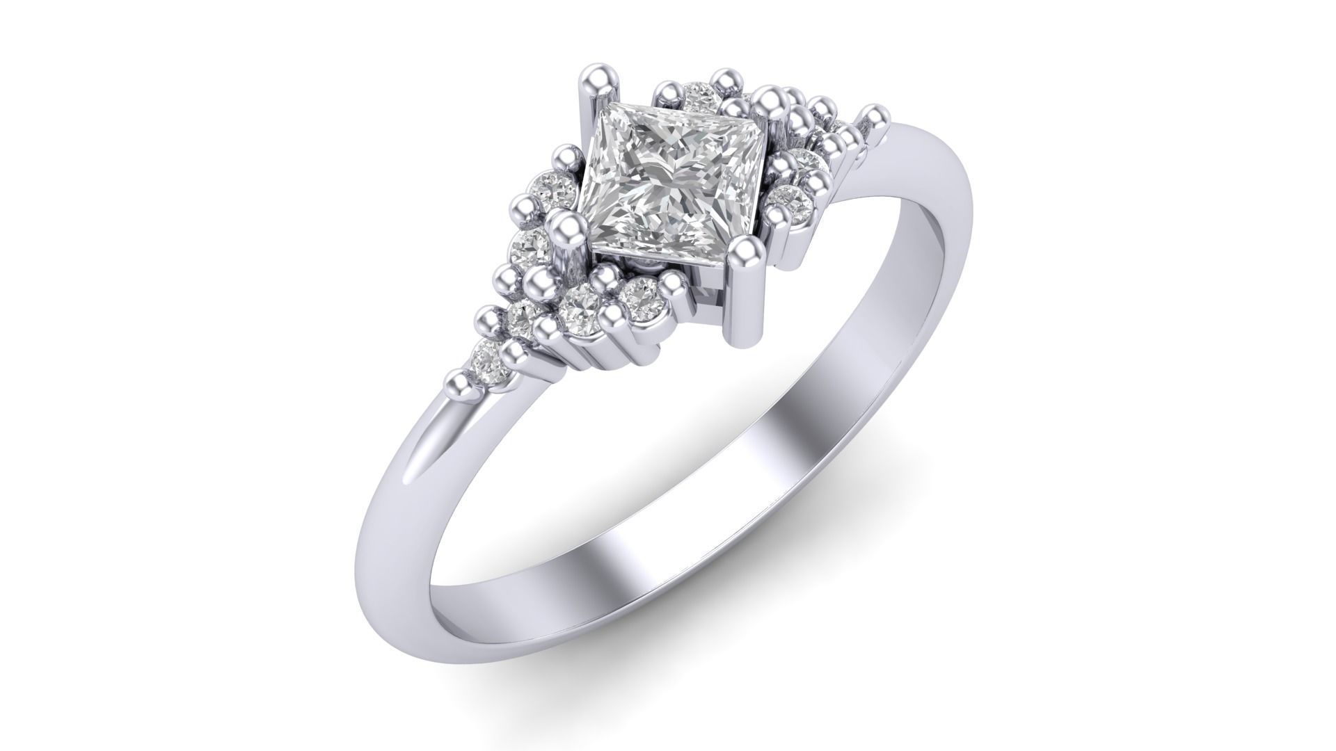 Solitare Ring With Side Stones 3D print model_3