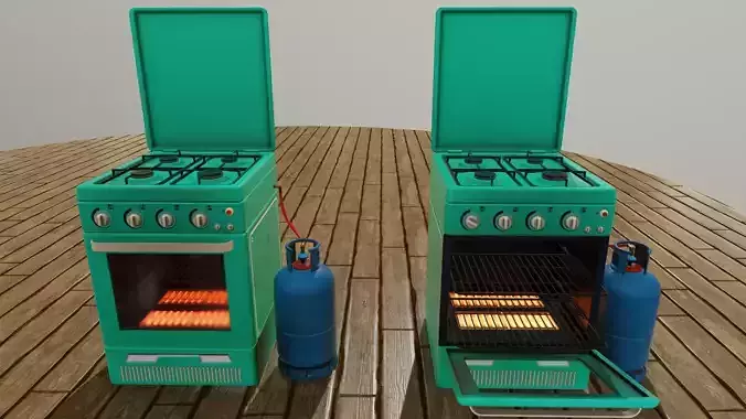 Oven-Cooker old stove Low-poly 3D model