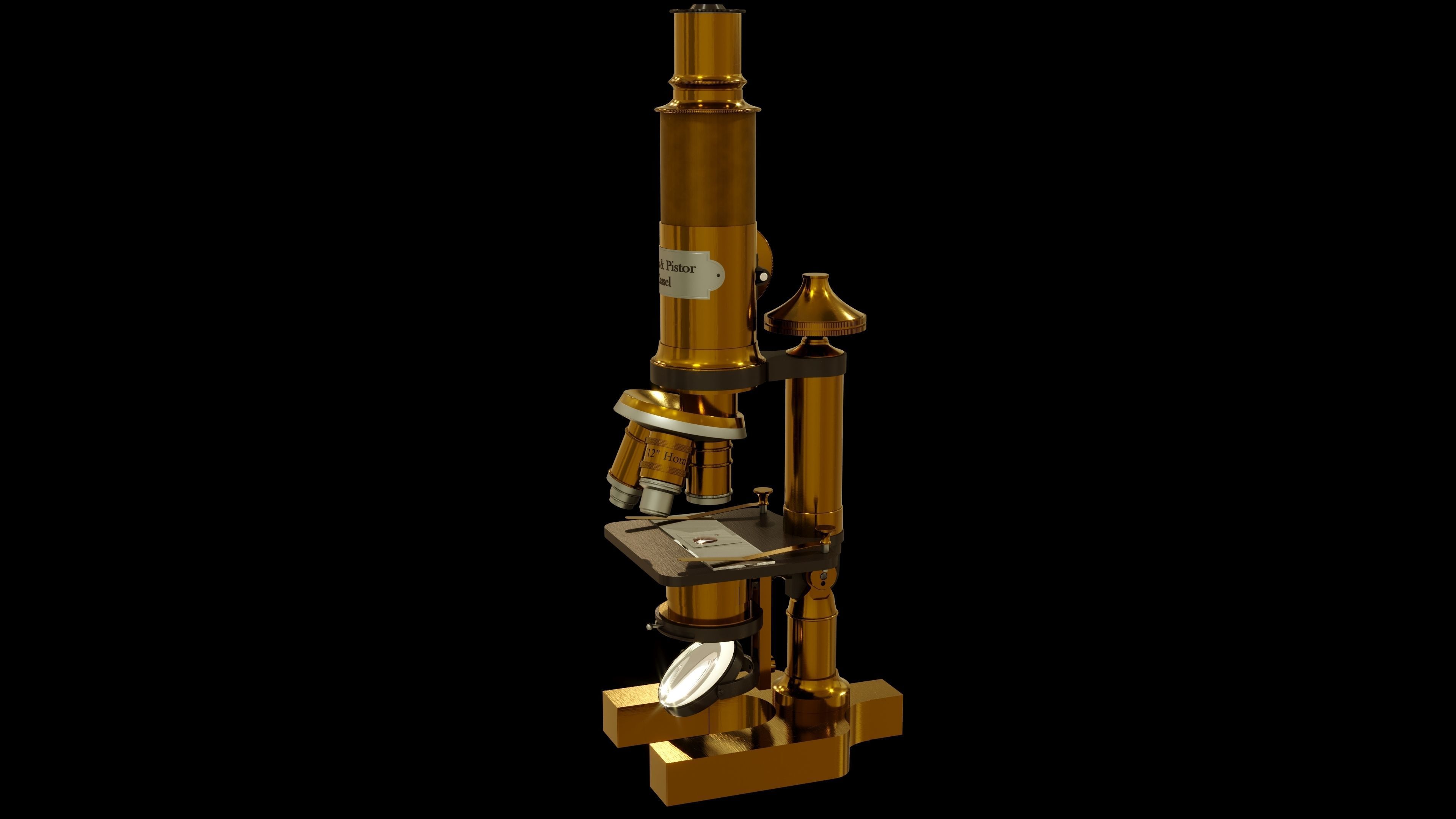 Antique Brass Microscope 3D model_1