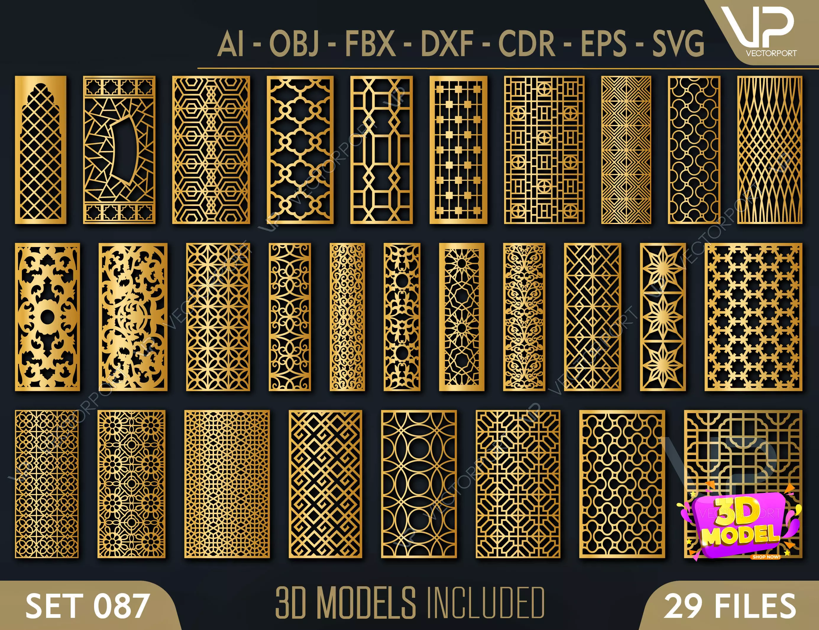 29 3D Decorative wall panels - screen SET 087 3D model_0