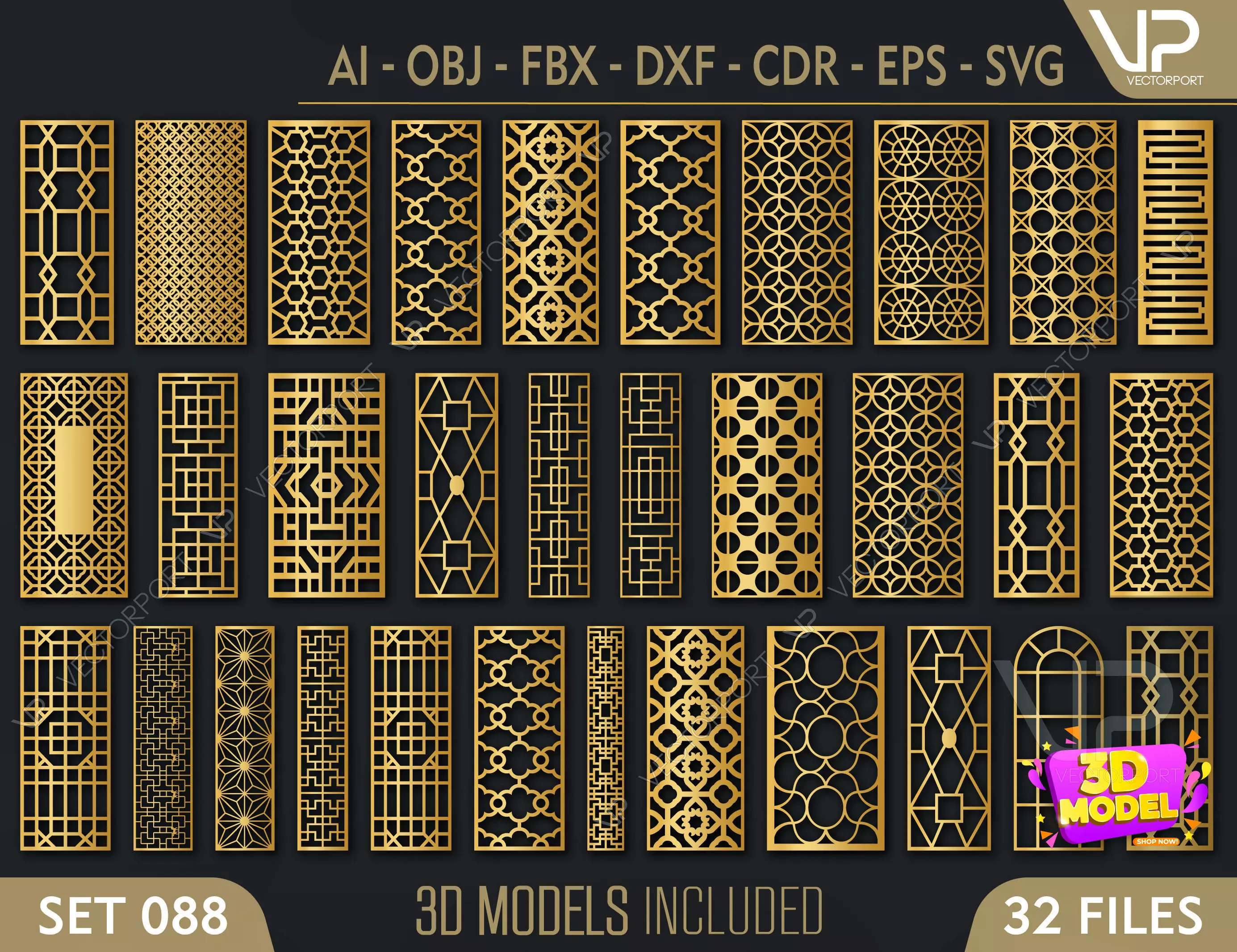 32 3D Decorative wall panels - screen SET 088 3D model_0
