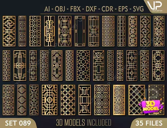 35 3D Decorative wall panels - screen SET 089 3D model
