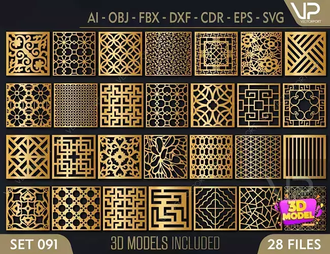 28 3D Decorative wall panels - screen SET 091 3D model