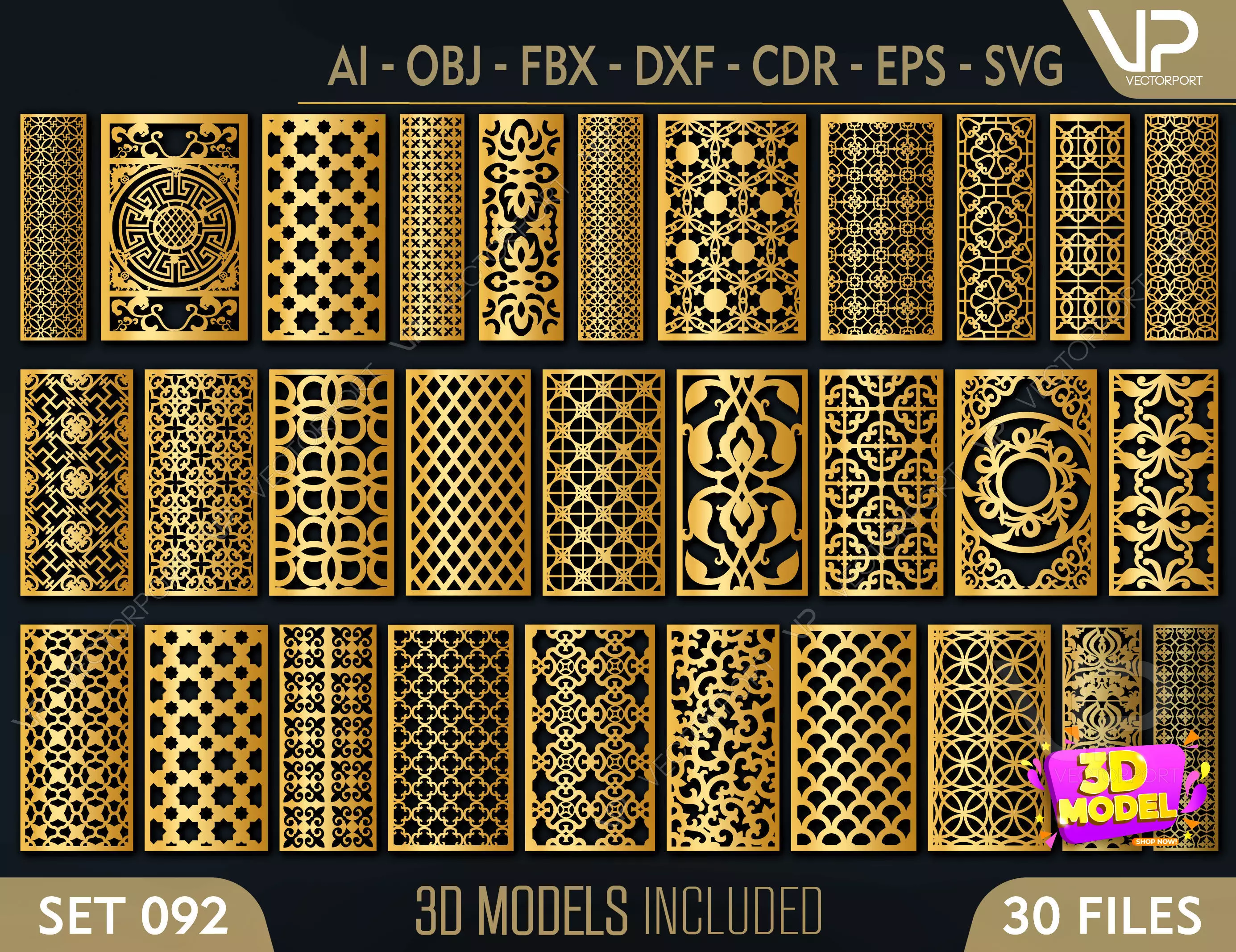 30 3D Decorative wall panels - screen SET 092 3D model_0