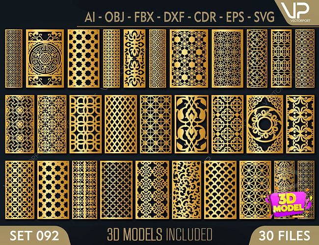 30 3D Decorative wall panels - screen SET 092 3D model