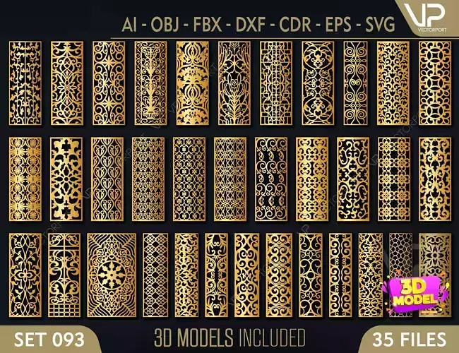 35 3D Decorative wall panels - screen SET 093 3D model
