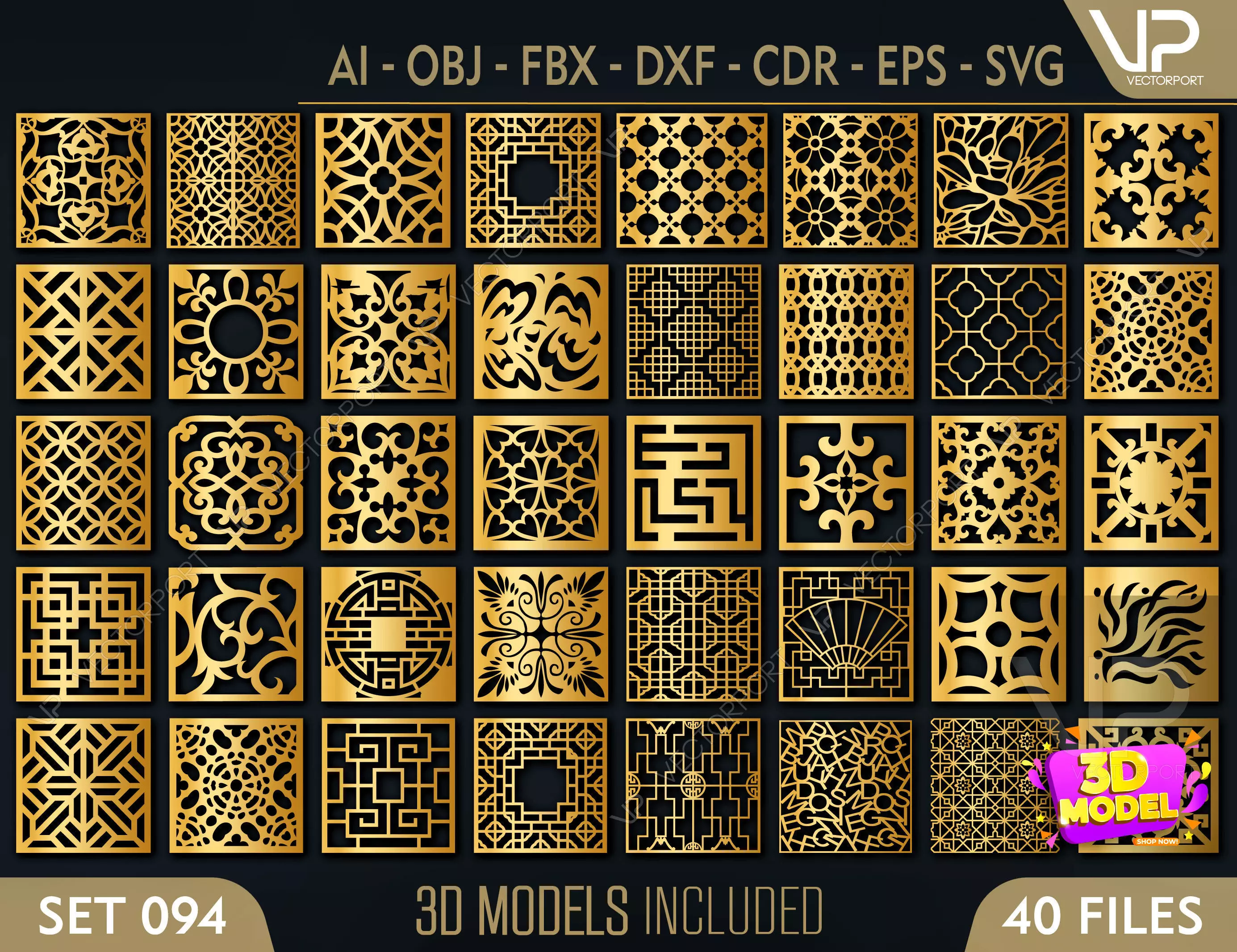 40 3D Decorative wall panels - screen SET 094 3D model_0
