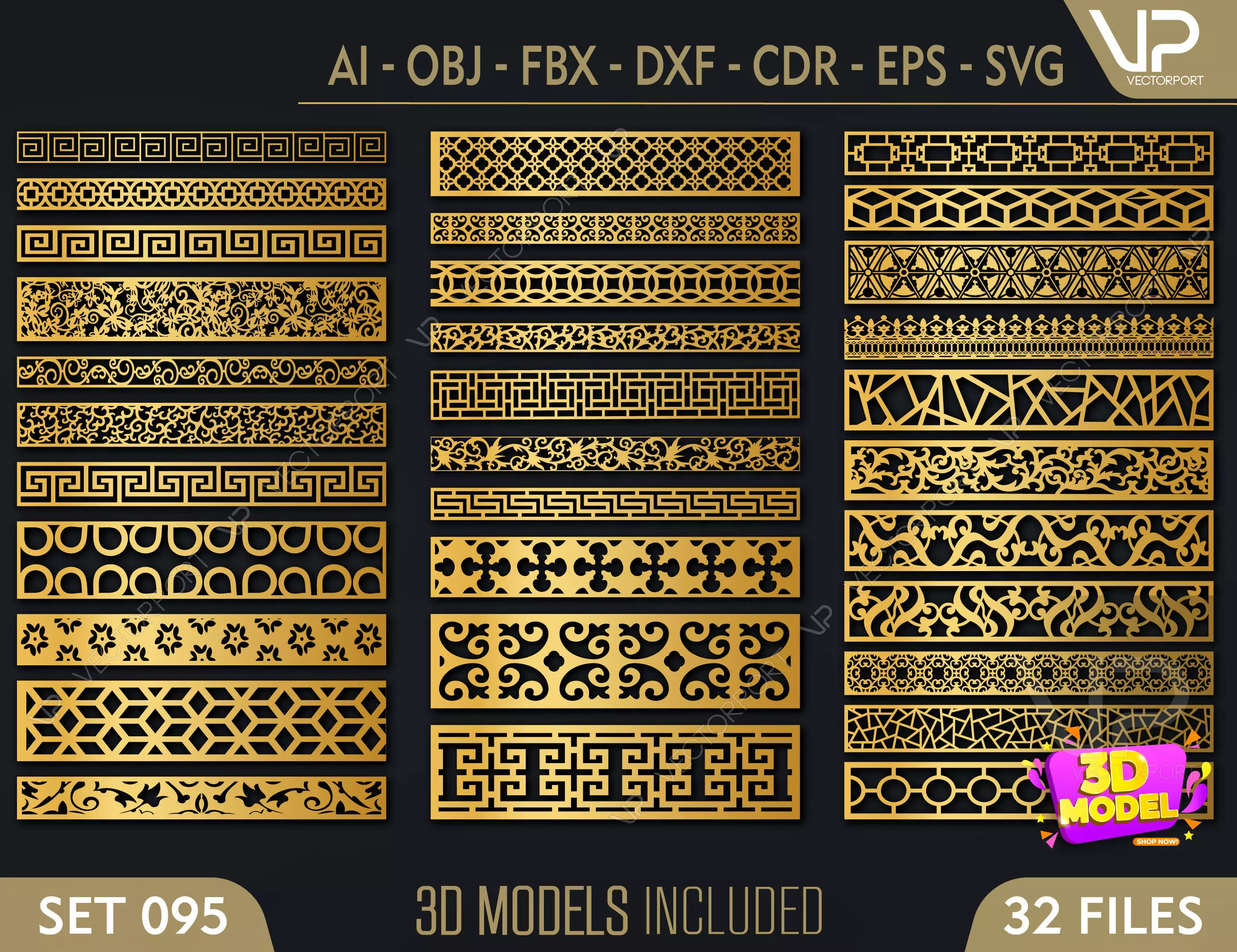32 3D Decorative wall panels - screen SET 095 3D model_0