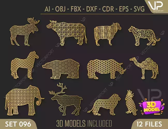 12 different animals wall panels - screen SET 096